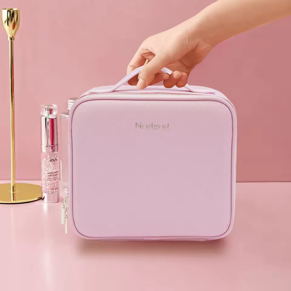 Makeup Train Case with Large Lighted Mirror Adjustable Brightness Large Cosmetic Organizer Storage Adjustable Dividers